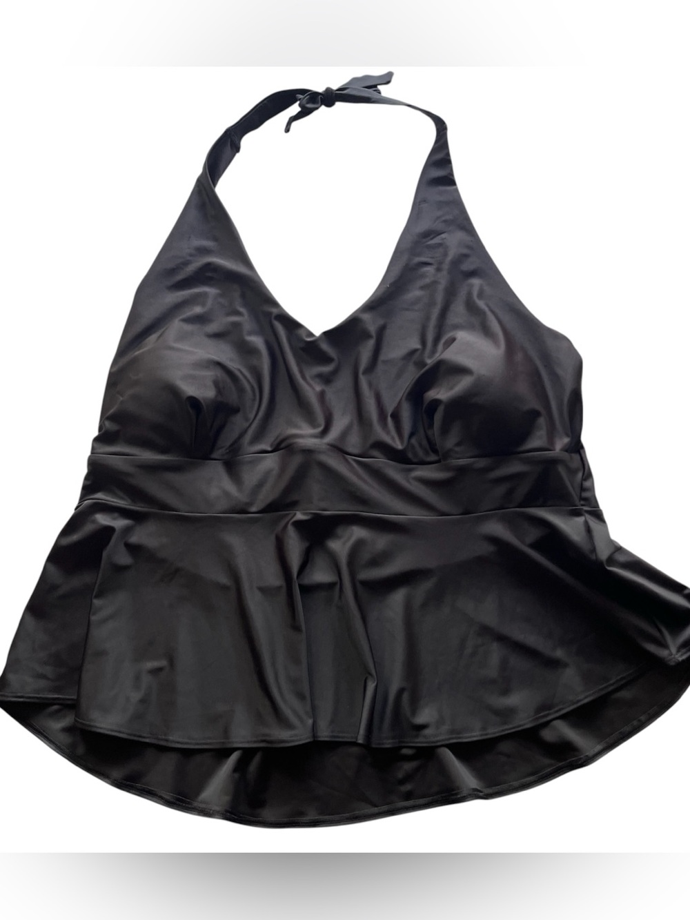 Old Navy Black Matte Tankini Top 4X NWT Halter V-Neck Peplum Swim